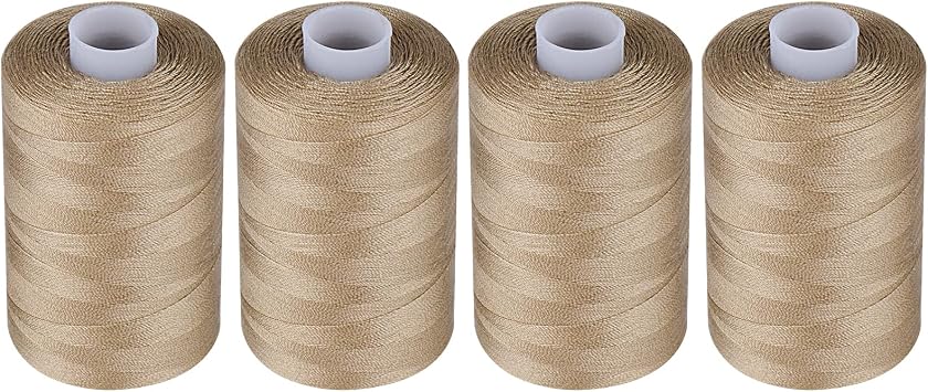 Simthread All Purpose Sewing Thread, 4 Spools Each 1000 Yards of Polyester Threads for Sewing Machine, Sewing Machine Supplies for Beginners, Hand Stitching, Quilting, Serger Light Brown
