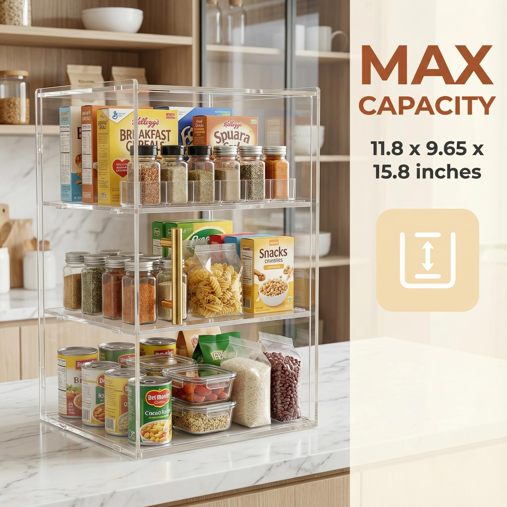 Vitrina para Panadería, Panera y Mostrador para Pastelería de Encimera de Cocina, Acrílico de 3 Niveles para Donas, además Organizador para Condimentos y Artículos de Tocador