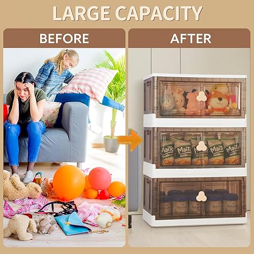 Miniatura 8 de sugarchef Contenedores de almacenamiento extra grandes con tapas y ruedas, contenedores plegables de plástico para organizador de armario, caja