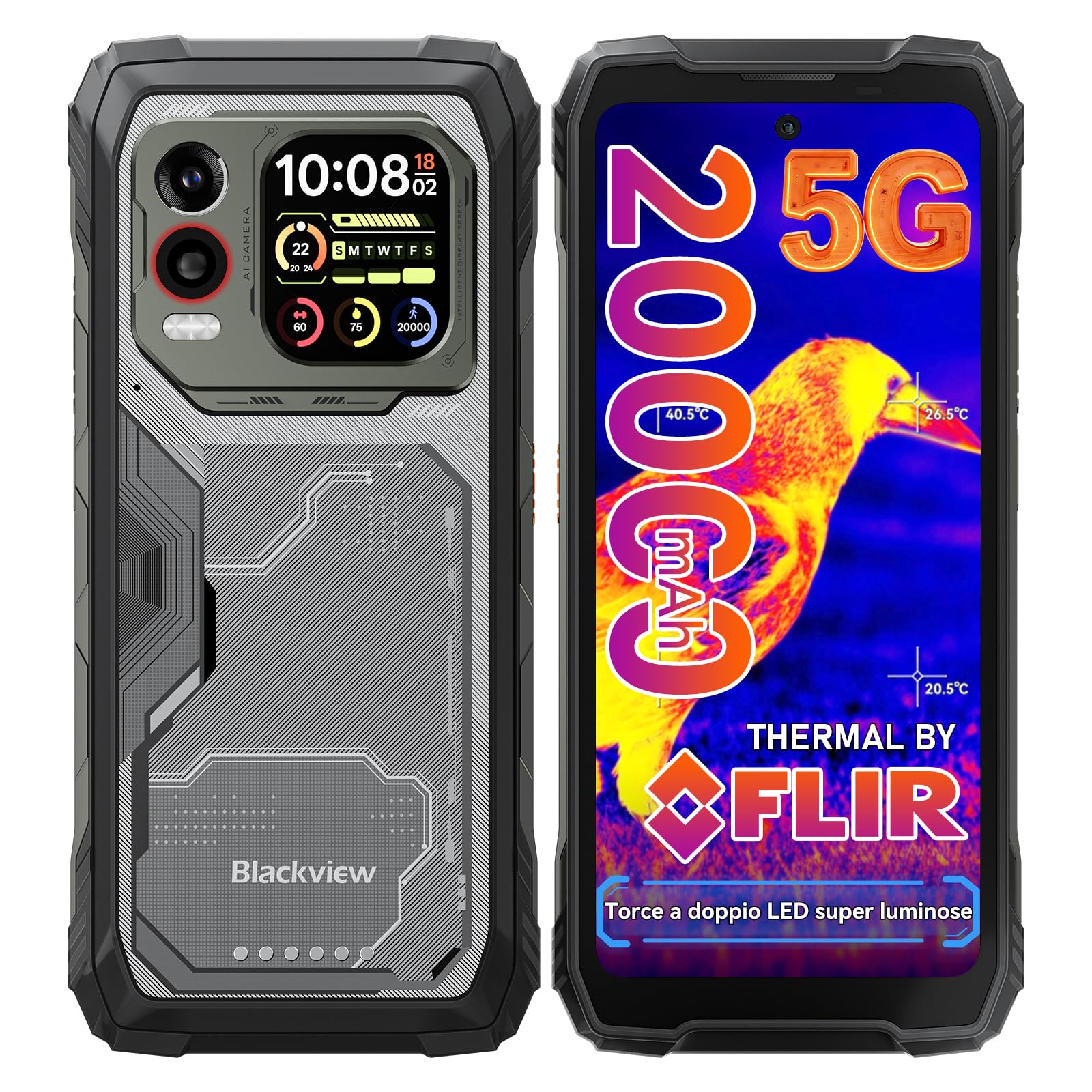 Blackview Xplore 1 Pro 5G Rugged Smartphone Thermography, 20000mAh/55W, 36(12+24)GB+256GB/2TB TF, Dimensity 7050 Android 15 Indestructible Phone, 6.78" 120Hz 2.4K, 64MP+50MP, IP68/IP69K/OTG/NFC/GPS