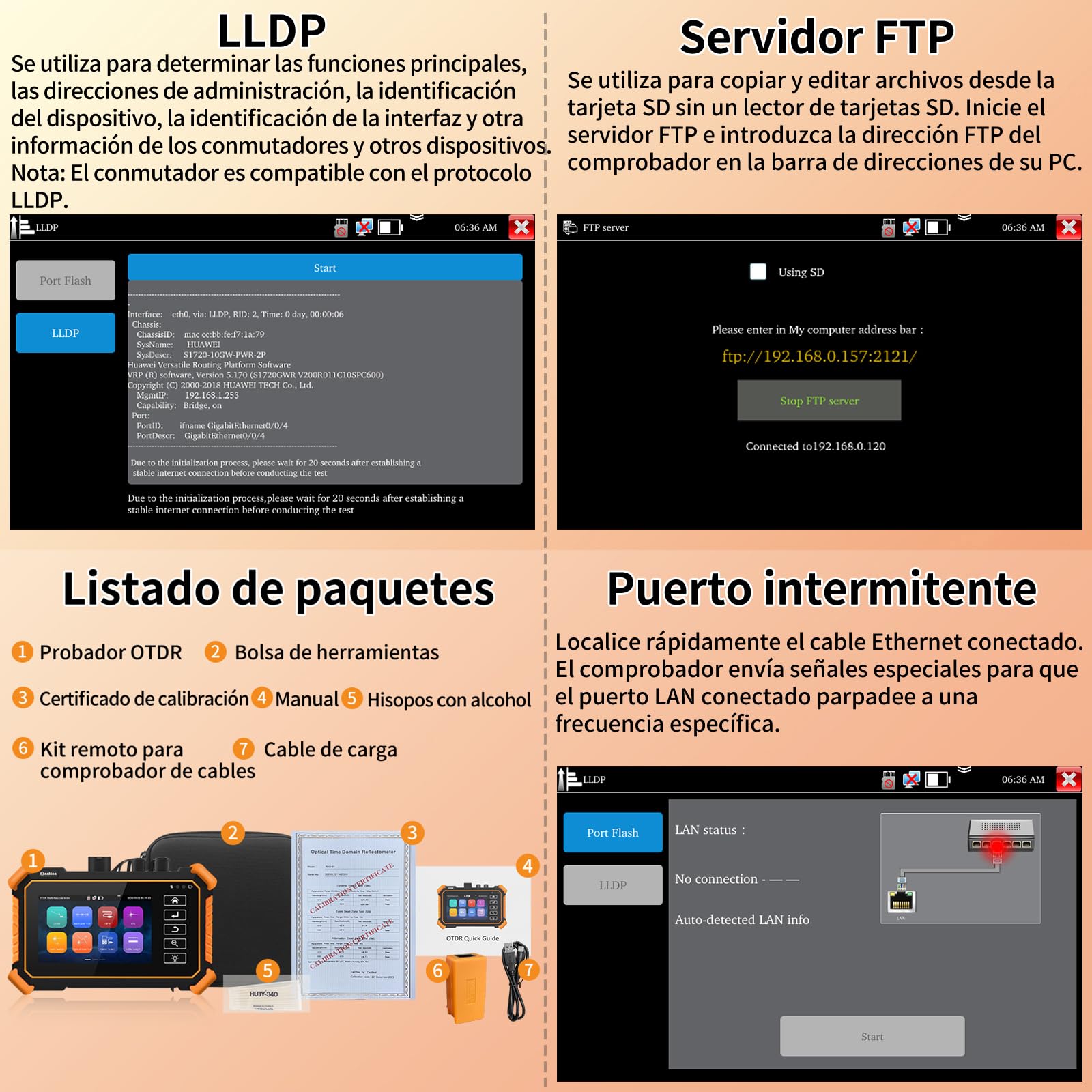 Henkion OTDR Fiber Optic Tester 1610nm 26dB, Comprobador de fibra óptica compatible con OPM, LS, OLS, VFL, tarjeta de eventos, UTP/RJ45 TDR prueba de cable/comprobador de cable de longitud