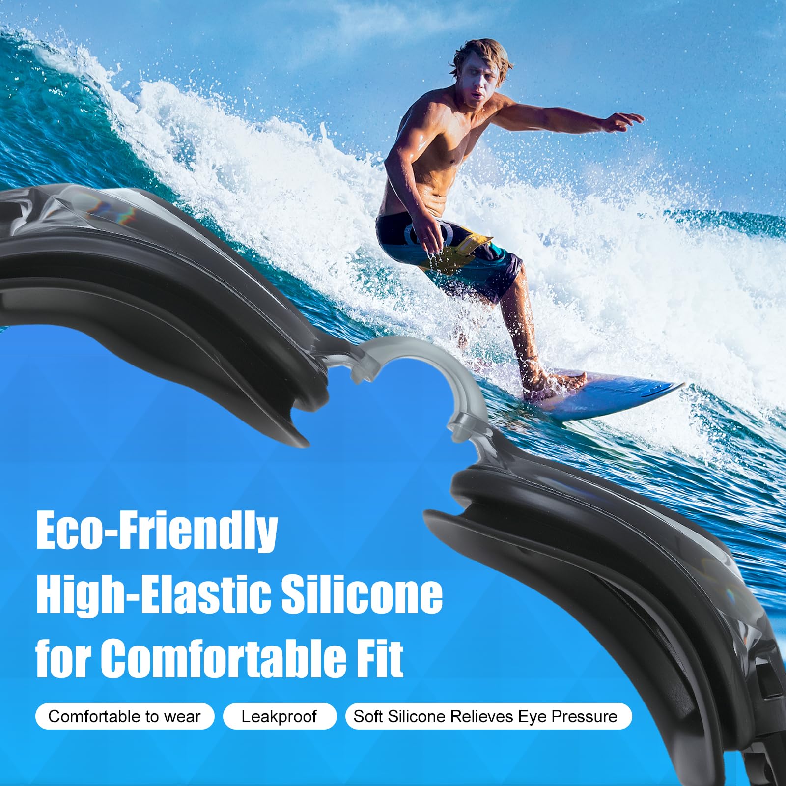 Gafas de natación antivaho para hombres y mujeres, protección UV, sin fugas (negro)