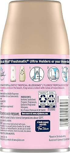 Miniatura 2 de Glade Kit automático de repuesto y soporte de aerosol, ambientador para el hogar y el baño, flores tropicales, 6.2 onzas, 2 unidades (paquete de 2),