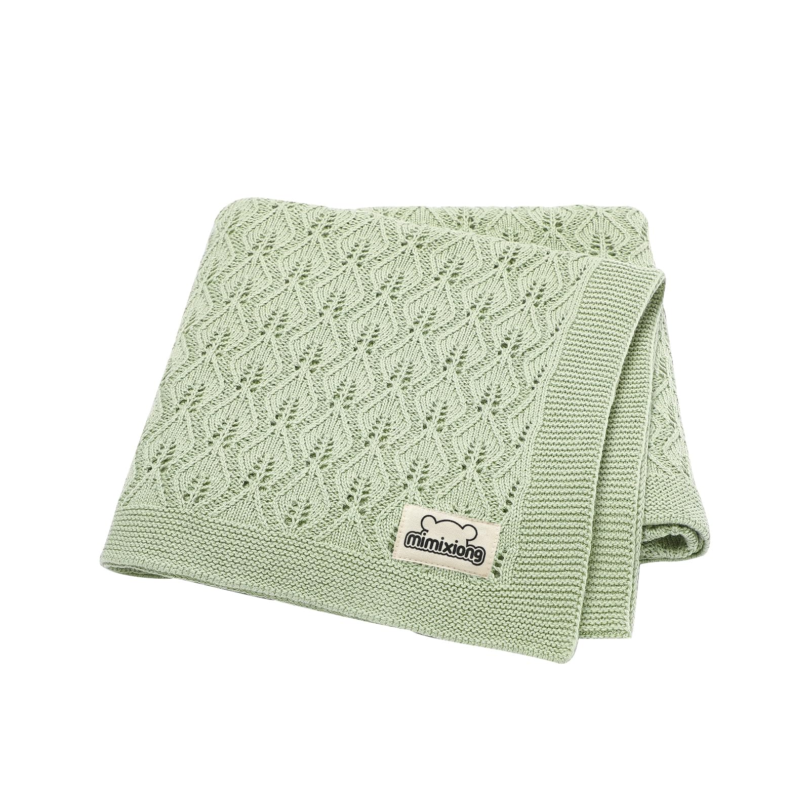 mimixiong Zelluläre Babydecke, 100 % Baumwolle, weich, gestrickt, Babydecken für Neugeborene, Jungen, Mädchen, 100 x 80 cm, Salbeigrün