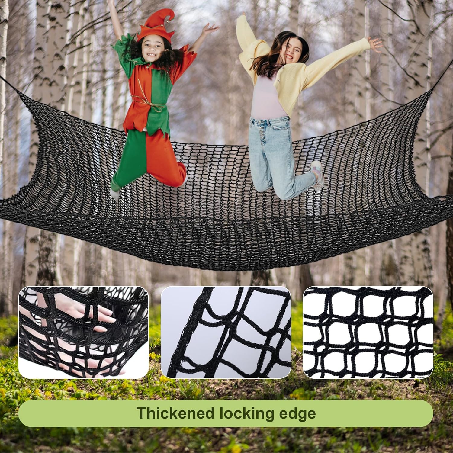 Kids Climbing Cargo Net, 9.8 * 9.8 ft Playground Safety Net, Polyester Double Layers Net Bridge for Inside, Outside, Backyard,Tree House, Obstacle Training, Monkey Bar, Black (9.8 * 9.8)