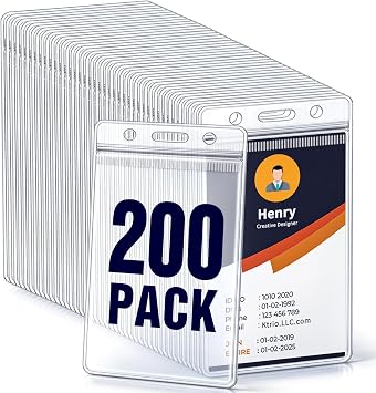 200 Pack ID Badge Holder - Vertical Badge Holder, 2.25" x 3.5" Clear Cards Holders for Lanyard, Plastic Sealable Waterproof, Name Tag Holder for Nurses, Office and School