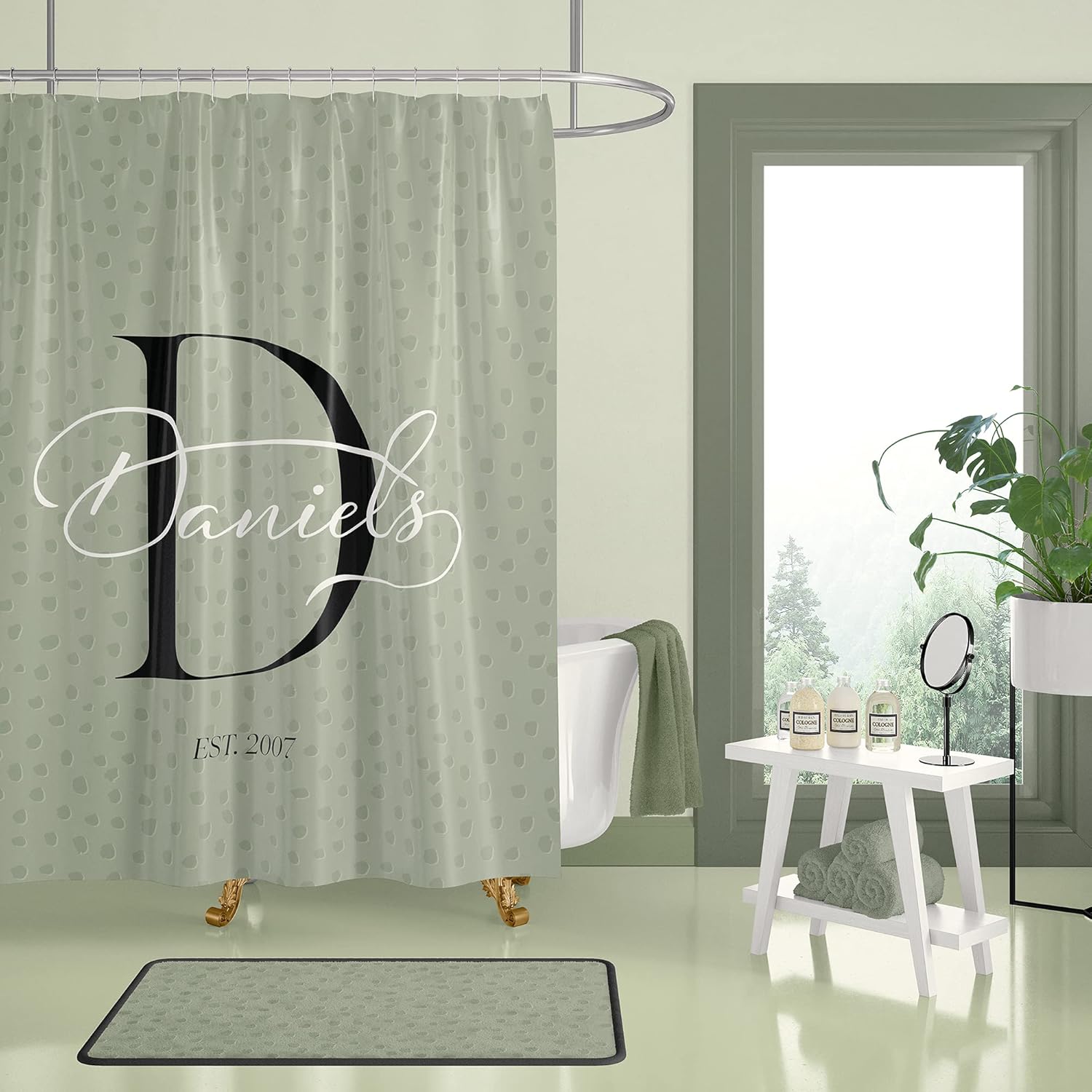 ART BROZ Custom Dotted Monogram Shower Curtain, 71 x 74 Inch, 10 Colors Personalized Monogrammed Initial Polka Dots Speckled Waterproof Fabric Bath Curtains, Unique Elegant Bathroom Décor