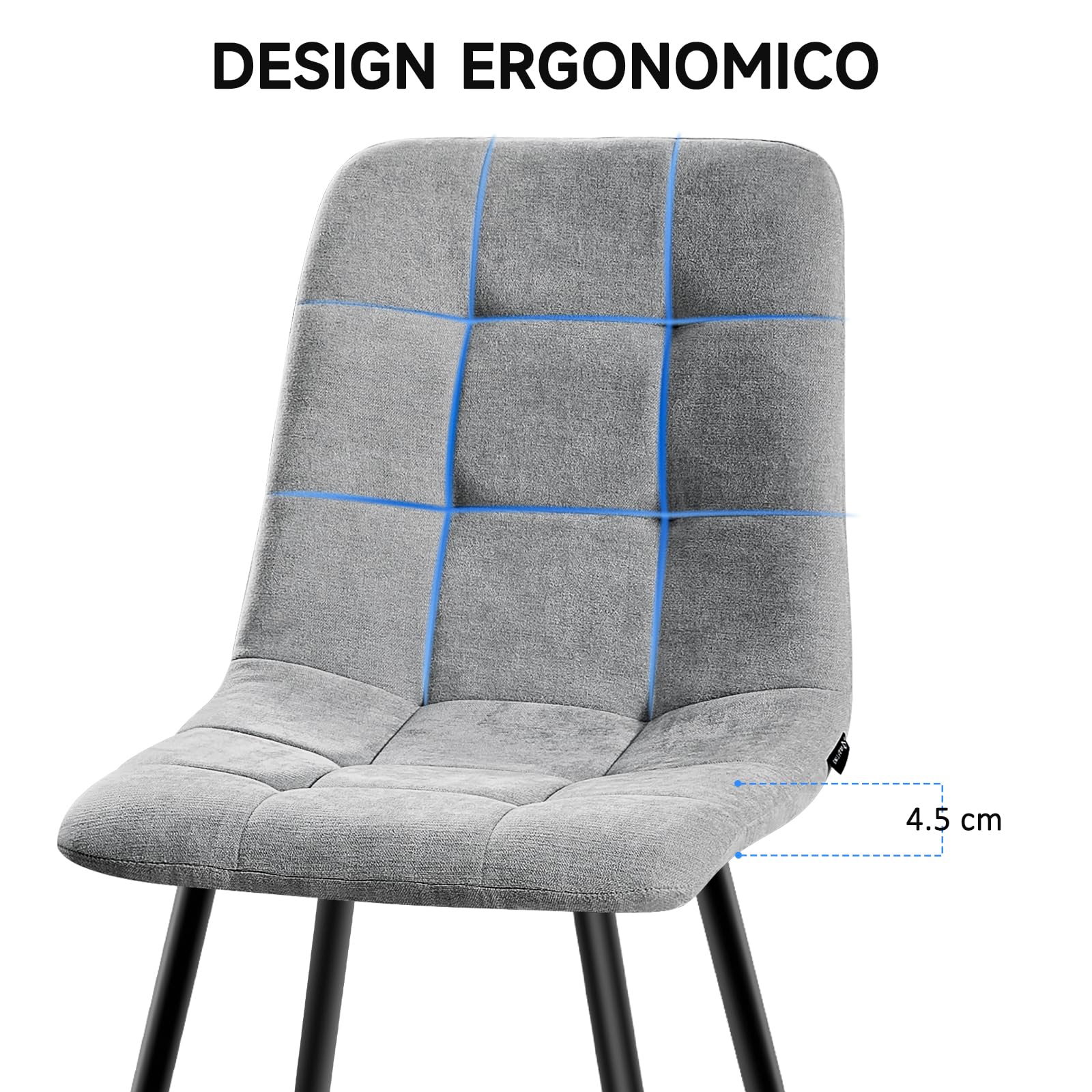 Set Di 4 Sedie Da Pranzo,Sedia Da Cucina Con Piedi In Metallo Nero,Sedie Imbottite Con Tessuto Di Lino,Sedia Da Camera Da Letto Salotto Soggiorno,Gray