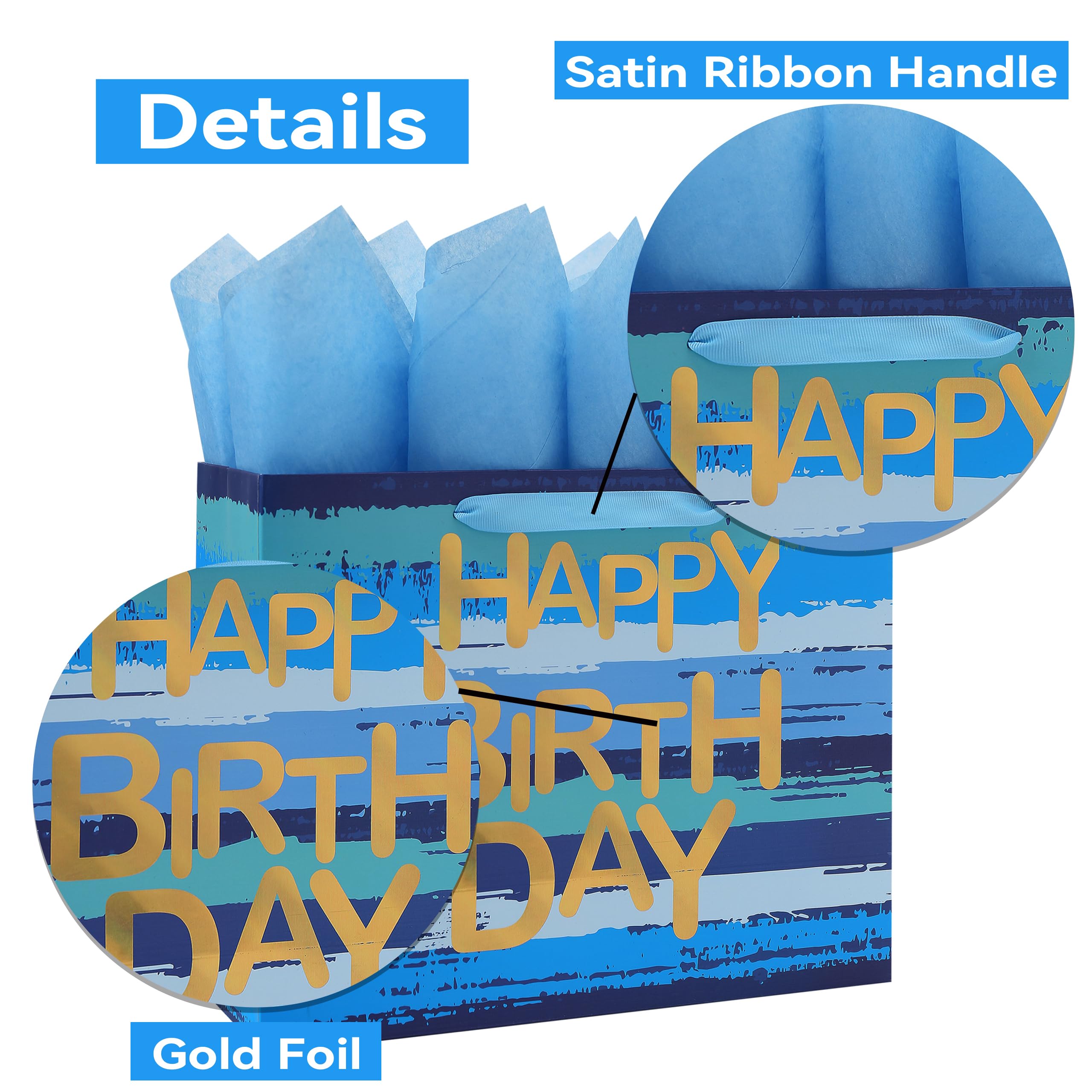 Set Di Sacchetti Regalo Extra Large Blu Da 41,9 Cm, Con