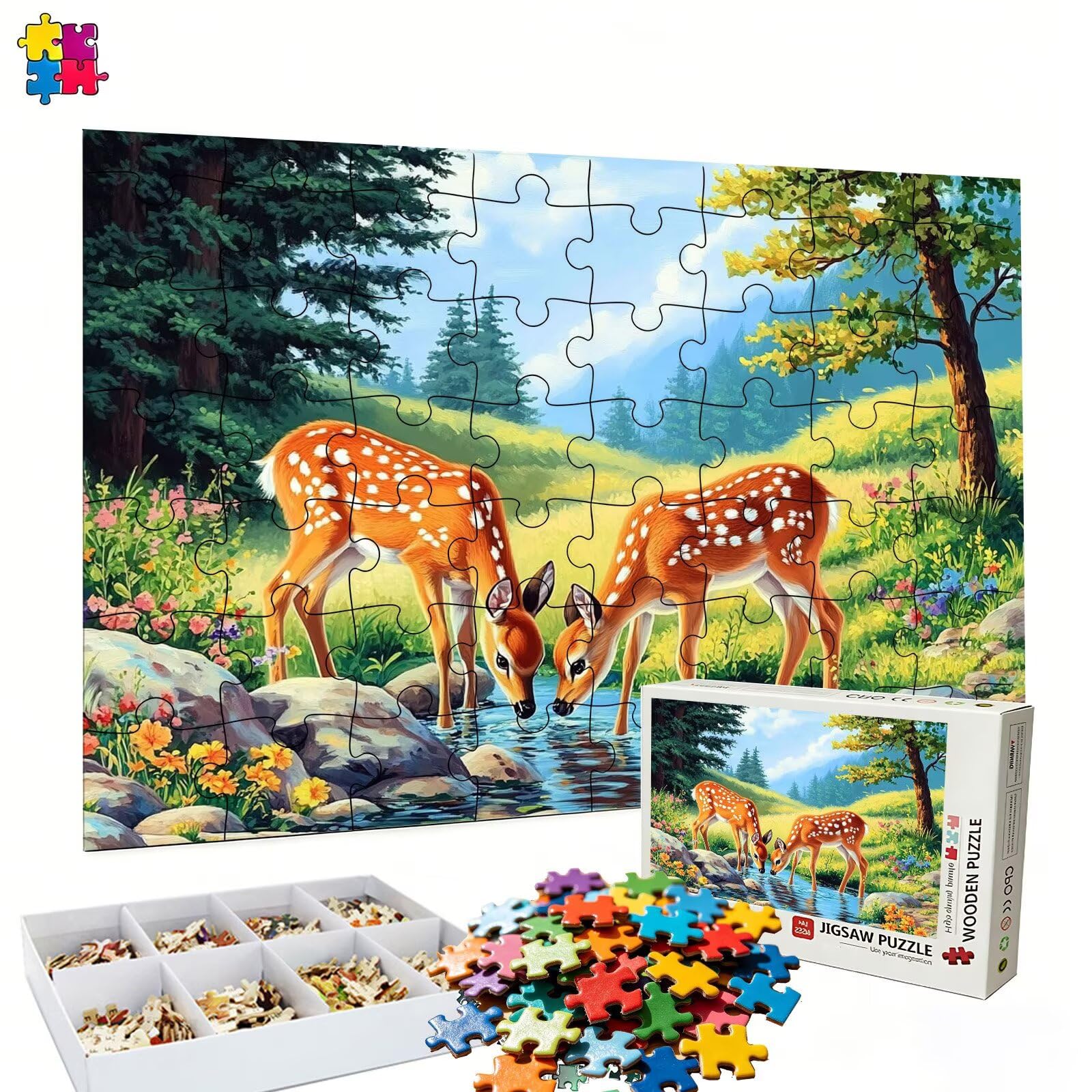 Puzzle 2000 sztuk leśnych jeleni (2), drewniane puzzle XXL 99,5 x 70,5 cm, puzzle dla dorosłych, pakowane z doskonałą pielęgnacją, stymuluje pamięć i koncentrację, puzzle 2000, pomysł na prezent dla