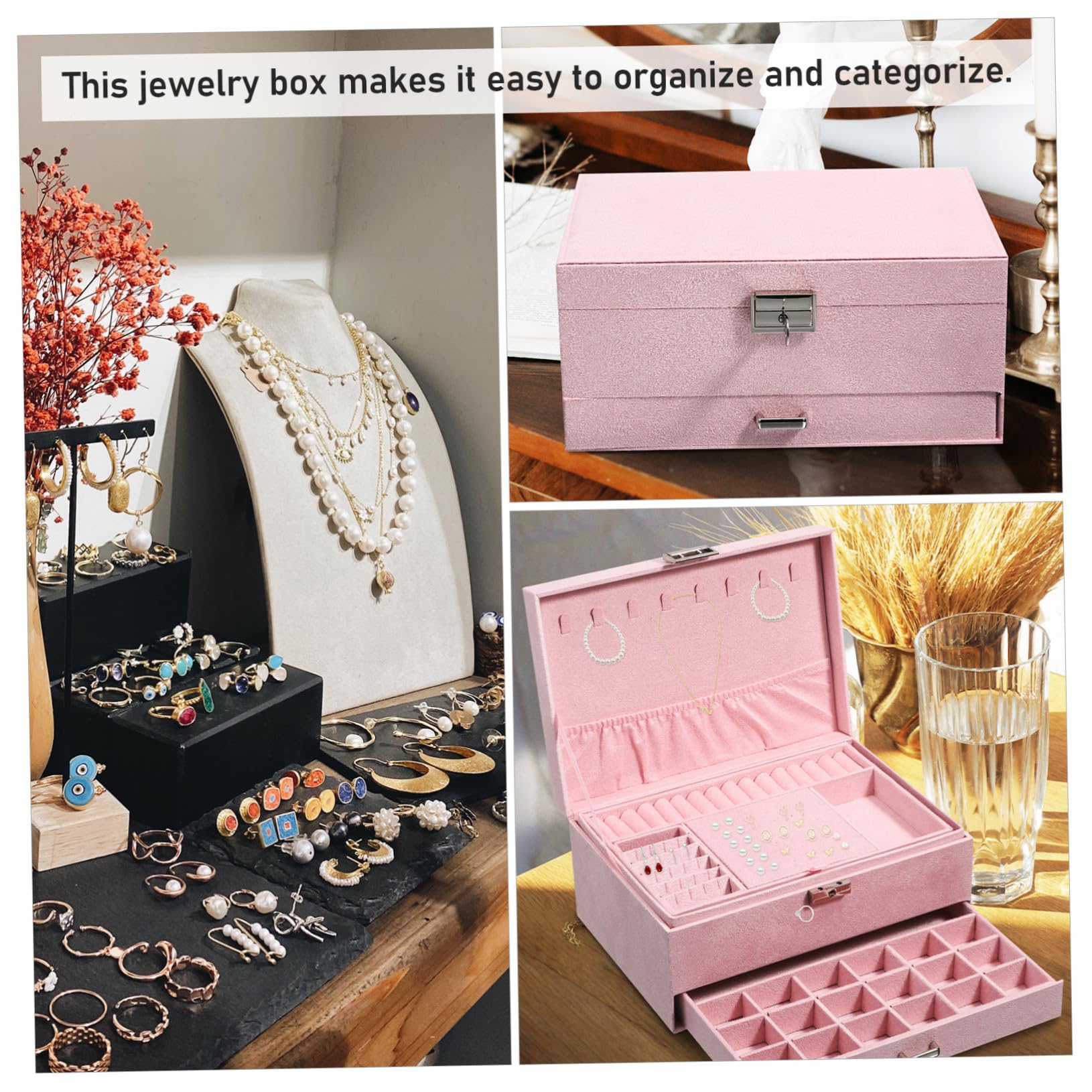 VICASKY Schmuckkästchen für Damen Schmuckaufbewahrungsbox mit Fächern Schmuckorganizer für Schmuckstücke Großes Fassungsvermögen für Halsketten und Armbänder Robuste Materialien