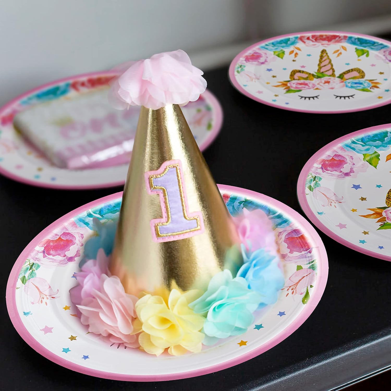 96 Pcs Birthday Party Plates Napkins Forks Supplies Tableware Set Disposable Table Horned Horse Theme Decoration for Girl Birthday Party or Baby Shower, Serves 24 Guests - Image 7