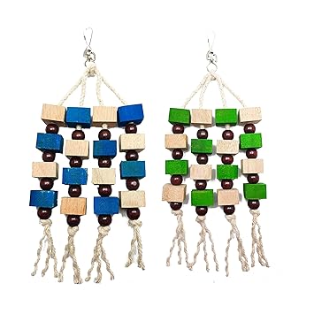 CONODIA Handmade Hanging Wooden chew Play Toy for cage Birds (Combo of 2)