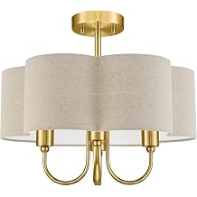 18 Gold Semi Flush Mount Ceiling Light, Petal Brown Fabric Shade