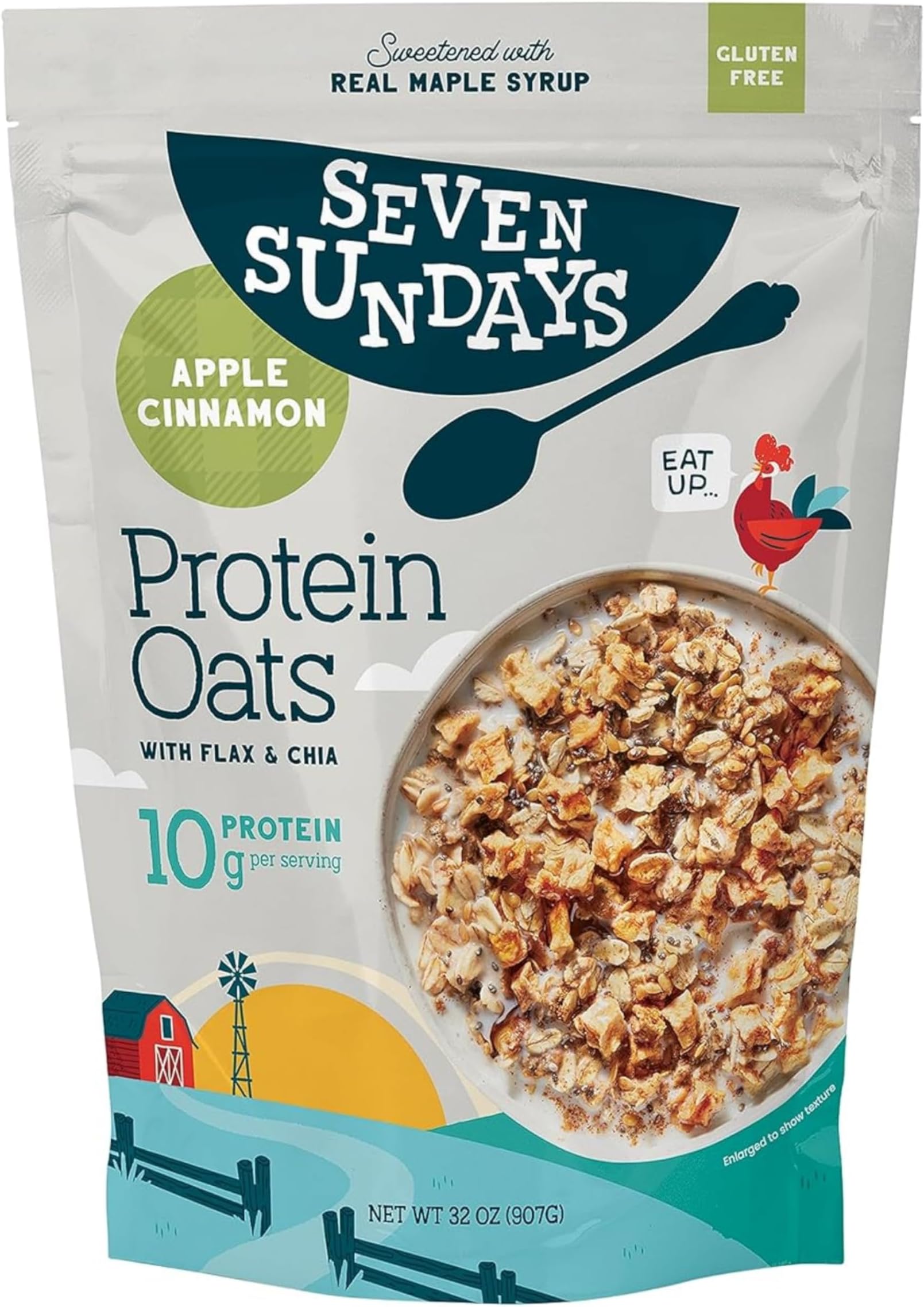 Seven Sundays Protein Oats, Apple Cinnamon, 32 Oz Bag, Gluten Free Oatmeal, 10g Upcycled Protein, Enjoy Warm, Cool or as Overnight Oats