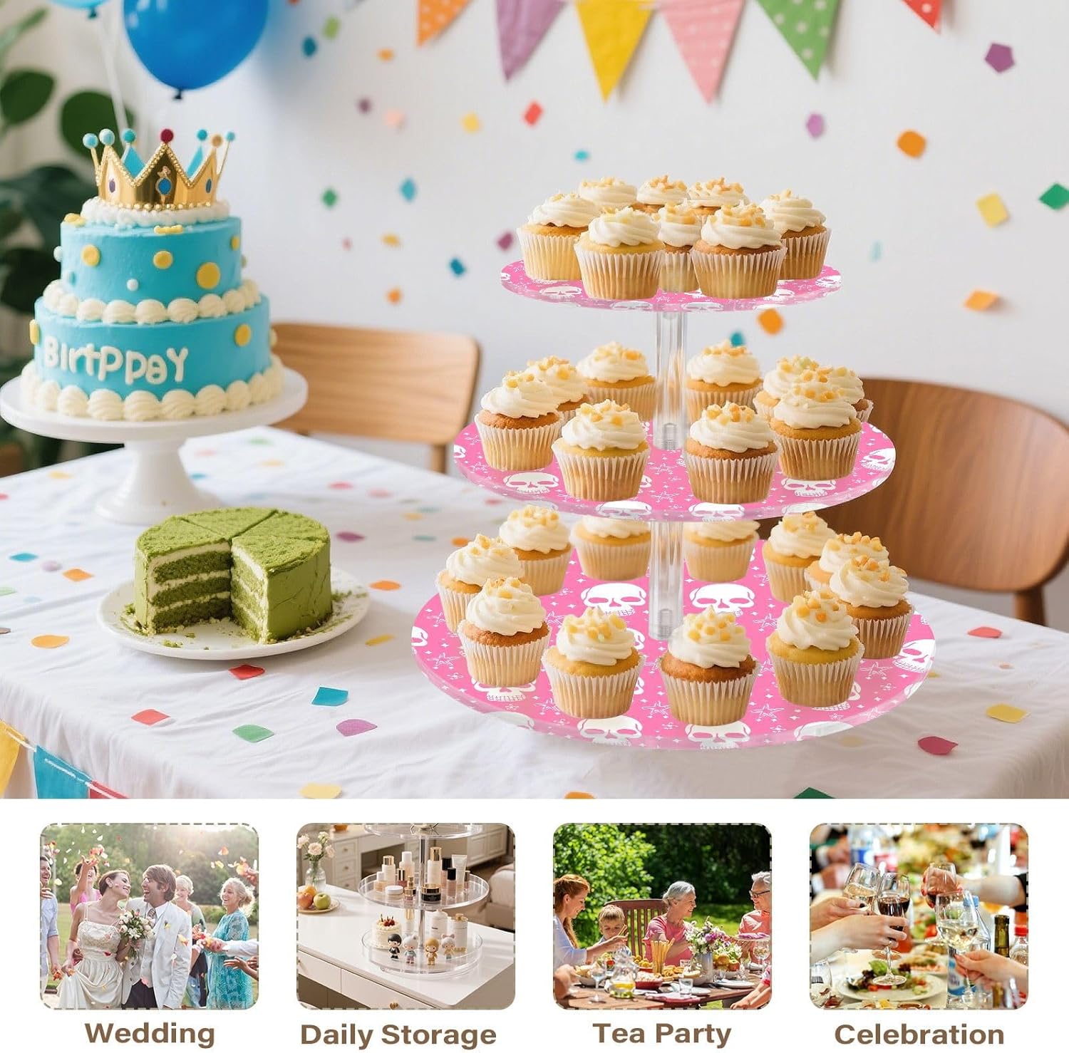 Skull Star 3 Tier Acrylic Cupcake Stand, Cupcake Stand for 34 Cupcakes for Weddings, Christmas,Holidays,Parties,Birthday,Printed Cupcake Tower 23300207