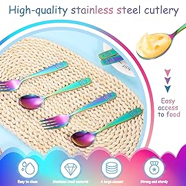 Pimoys 6 Pieces Toddler Utensils Kids Rainbow Silverware Stainless Steel Toddler Forks and Spoons Set, Metal Childrens Safe Flatware Child Cutlery Set, Dishwasher Safe