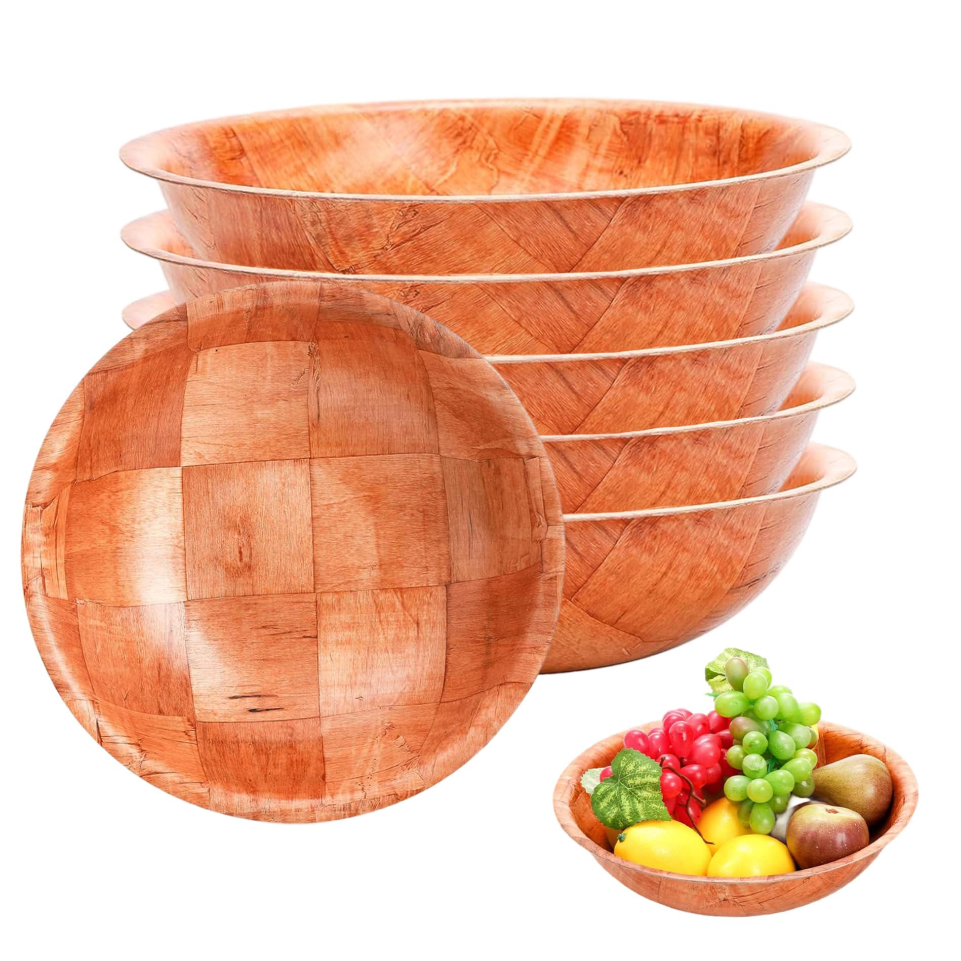 Juego de ensaladeras de Madera, 6 Unidades/Juego de Cuencos apilables Redondos de Madera Natural de 10 Pulgadas para Servir Frutas, Verduras, Cocina, Comedor y Ensalada