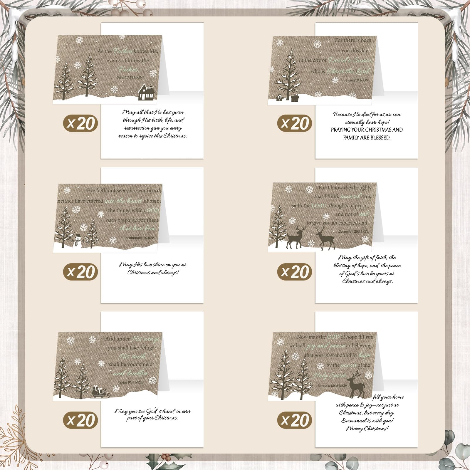 Tenceur Lot de 120 cartes de Noël avec enveloppe 10,2 x 15,2 cm