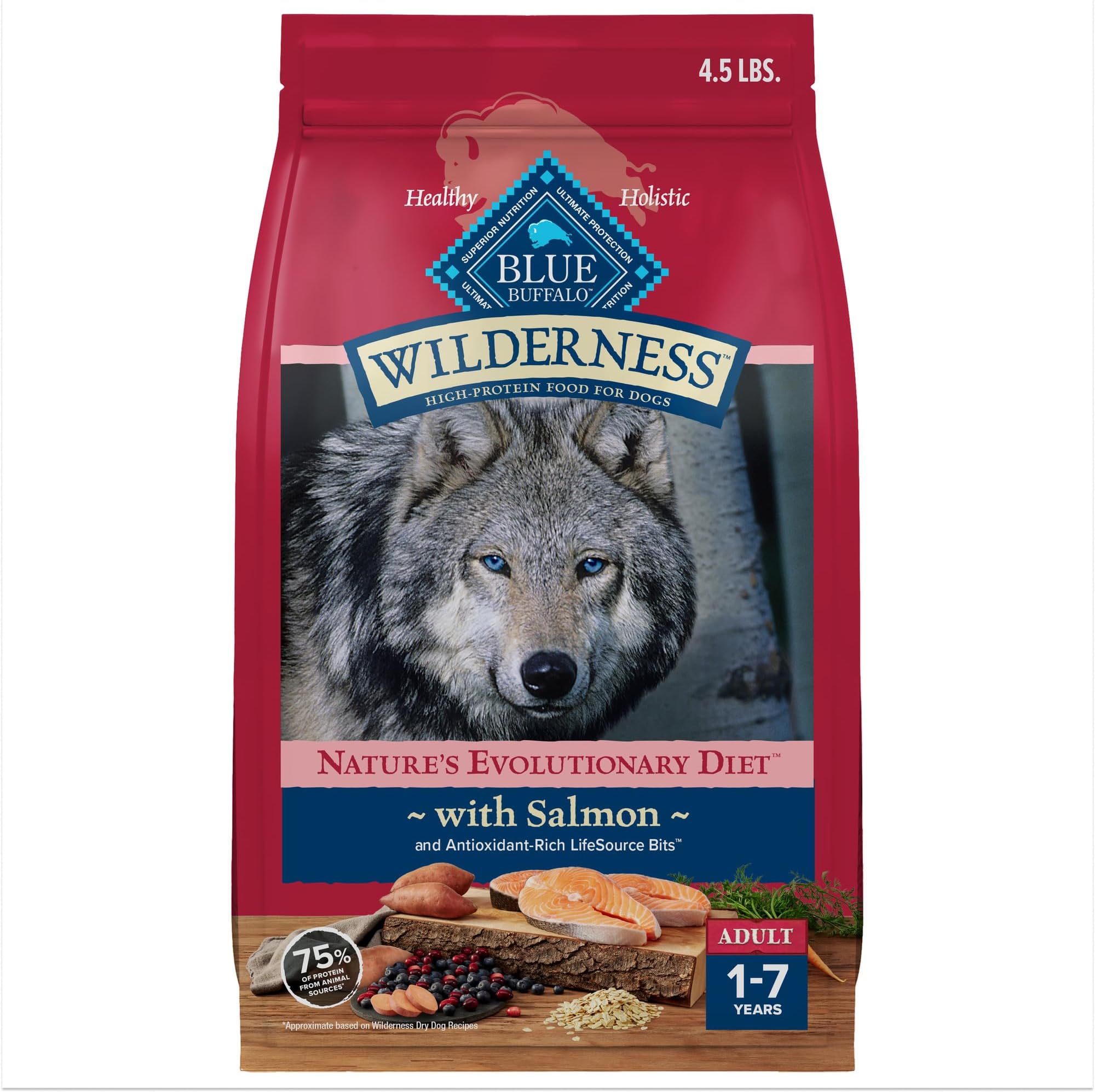 Wilderness Natural High-Protein Dry Food for Adult Dogs, Salmon Recipe, 4.5-lb. Bag