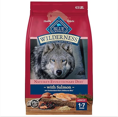 Blue Buffalo Wilderness - Alimento seco natural con alto contenido proteínico y cereales saludables para perros adultos, salmón, bolsa de 4.5 libras