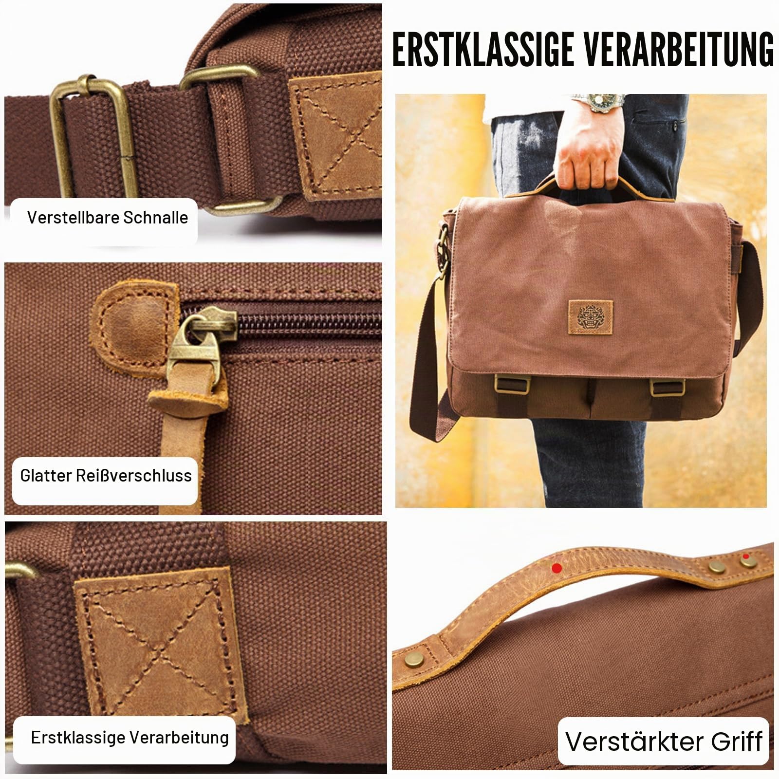 FANDARE Retro Umhängetaschen Herren Aktentasche Schultertasche Groß Arbeitstasche Leinwand Groß Messenger Bag Damen Arzttasche Tragetasche Aktenkoffer Lehrertasche für Reisen, Geschäft, Schule
