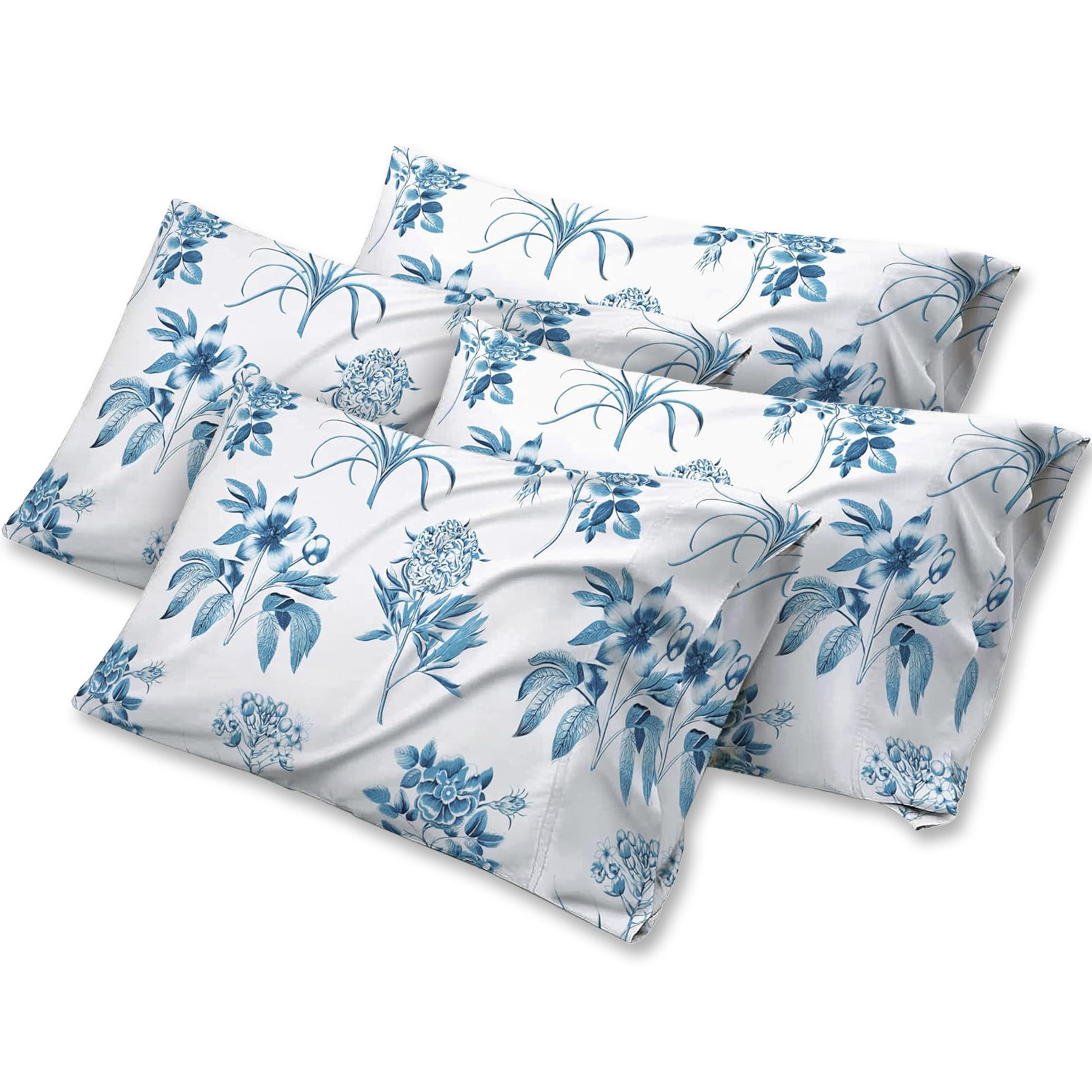DANYDude 400 Thread Count Floral Printed Pillow Cases Pack of 4 100% Egyptian Cotton Pillow Covers Soft & Machine Washable Printed Pillow Cases 4 Pack Room Decor — image 1
