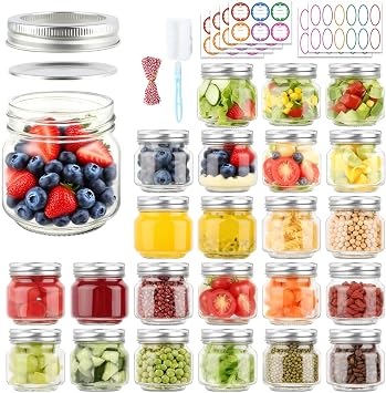 240ml/8oz Mason Jar with Lids, 24 Pack Small Glass Canning Jars