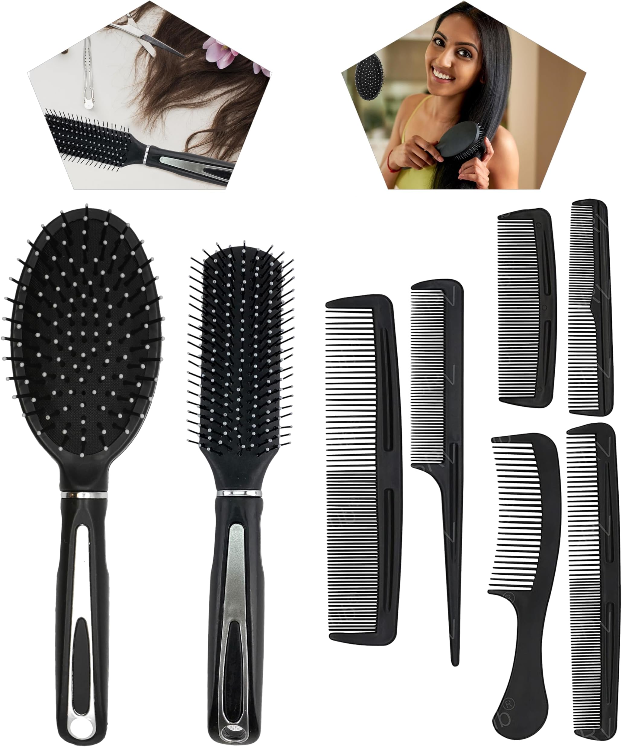 8Pcs Hair Accessories for Girls| Oval Detangler Styling Brush| Professional Hair Brush for Wet Dry| Plastic Travel Tooth Comb Set for Men Women
