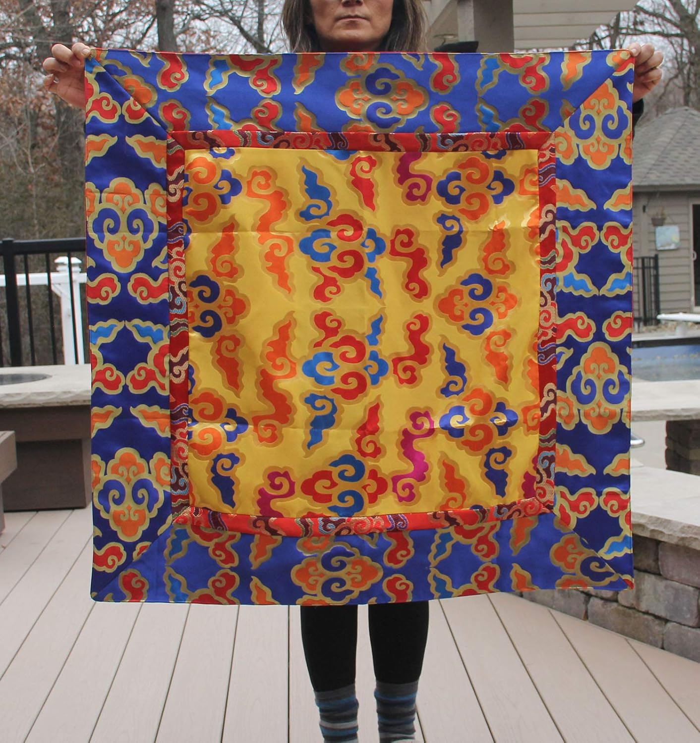 DharmaObjects Tibetan Cloud Silk Brocade Table Runner/Shrine Cover/Altar Cloth/Table Cover (34 X 34 Inches)