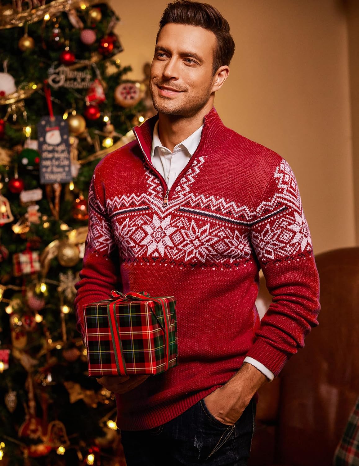 COOFANDY Men's Quarter Zip Pullover Sweater Casual Zip Up Polo Sweater Knit - Image 3