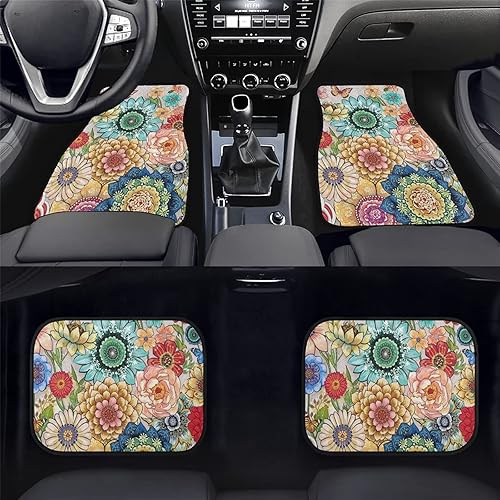 Miniatura 2 de Mumeson Alfombrillas bohemias florales para automóvil, para mujer, duraderas, para decoración interior de automóvil, 4 piezas, delanteras, traseras