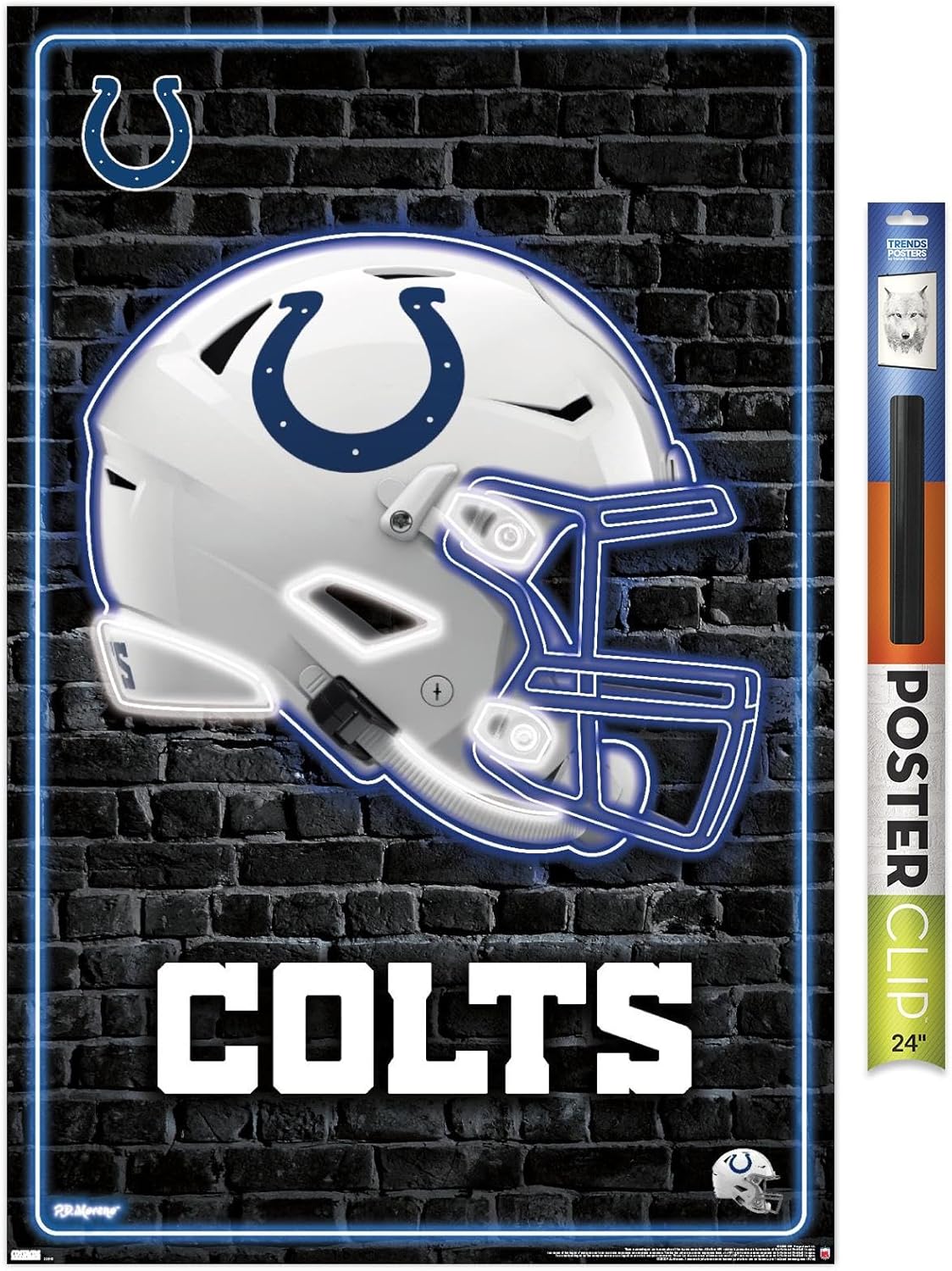 Trends International NFL Indianapolis Colts - Neon Helmet 23 Wall Poster, 22.4L x 14.7W, Barnwood Framed Version