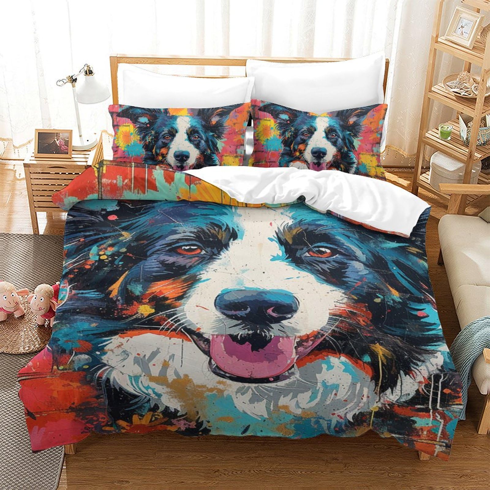 Housse de couette chien Berger Allemand 140x200 microfibre avec taies d'oreiller