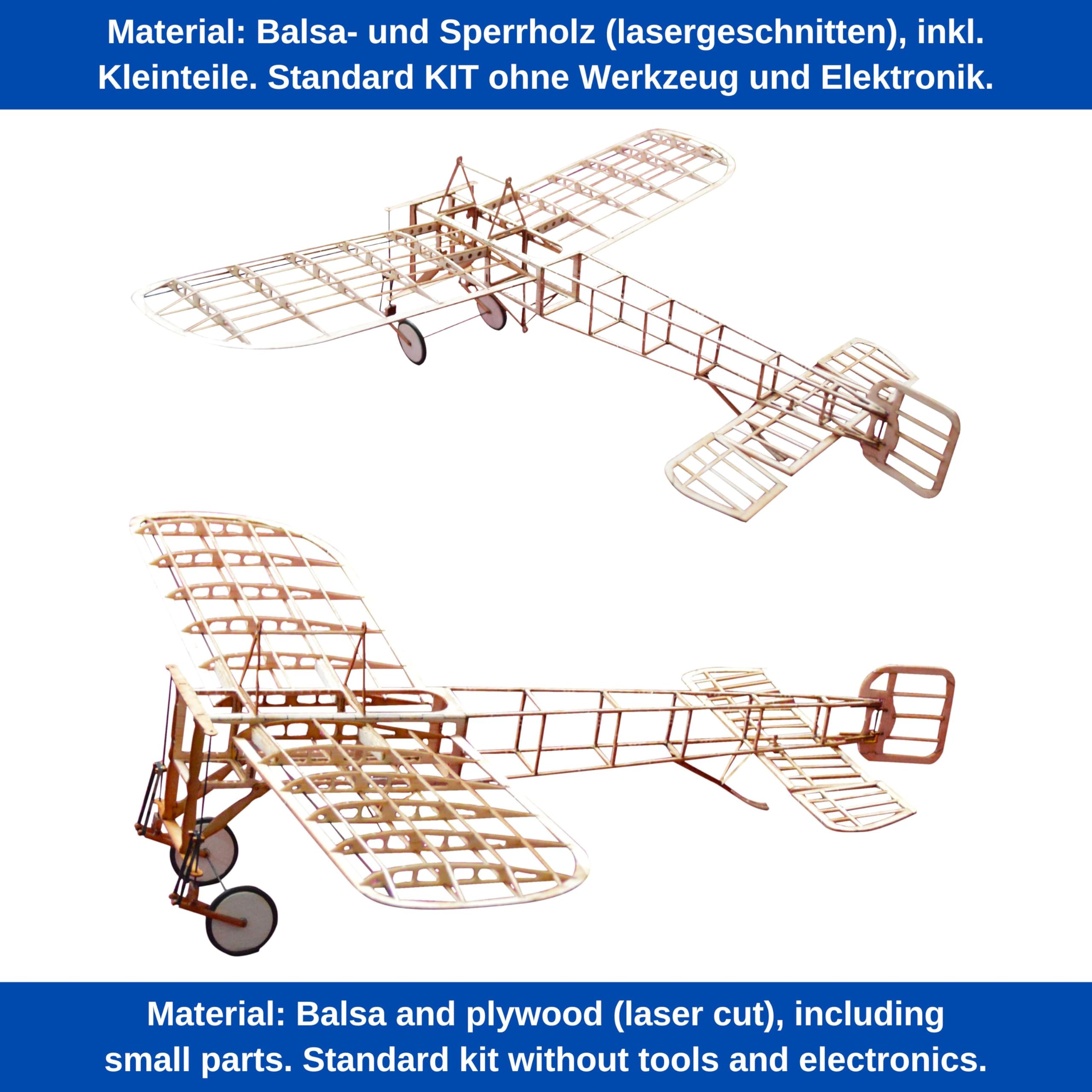 Blériot XI Slow Flyer Modellflugzeug Kit, Maßstab 1:20, 420 mm Spannweite, RC Flugzeugmodell Baukasten, Modell Flugzeug zum selbst Bauen, gelaserte Balsa Holz Bauteile, 420 x 370 x 130 mm, 30 g RTF