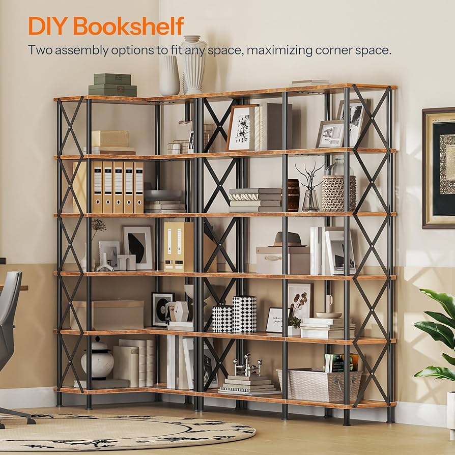 Amazon.com: HOOBRO Corner Bookshelf, 6-Tier L-Shaped