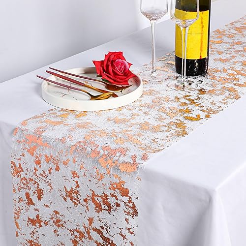 Miniatura 9 de Newwiee Camino de mesa fino dorado metálico con tijeras y regla suave de 11 pulgadas x 164 pies, camino de mesa de malla dorada con purpurina,