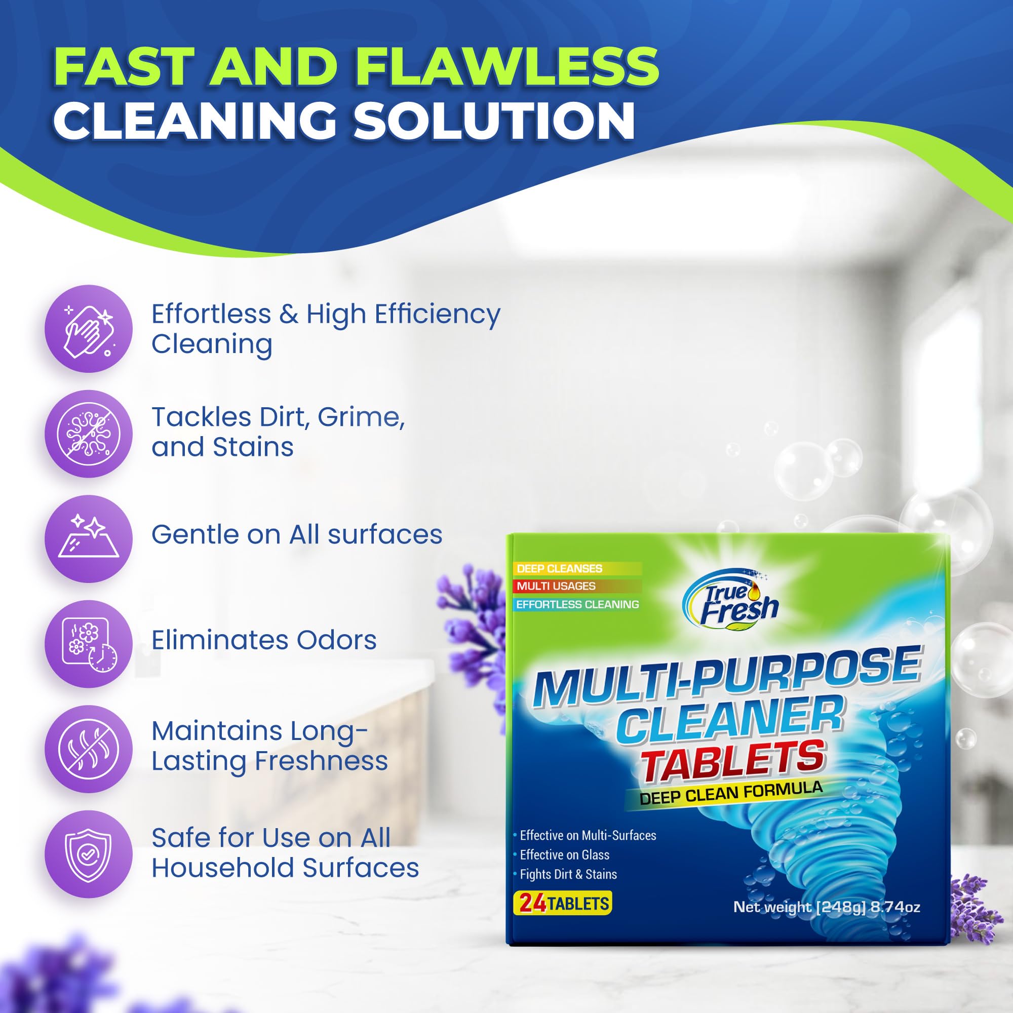 True Fresh All-Purpose Cleaner Refill Tablets (24 Count) – Makes 384 fl oz,Effortless Cleaning Power For multisurface Cleaning - Removes Tough Grimes, stains and acts as Degreaser