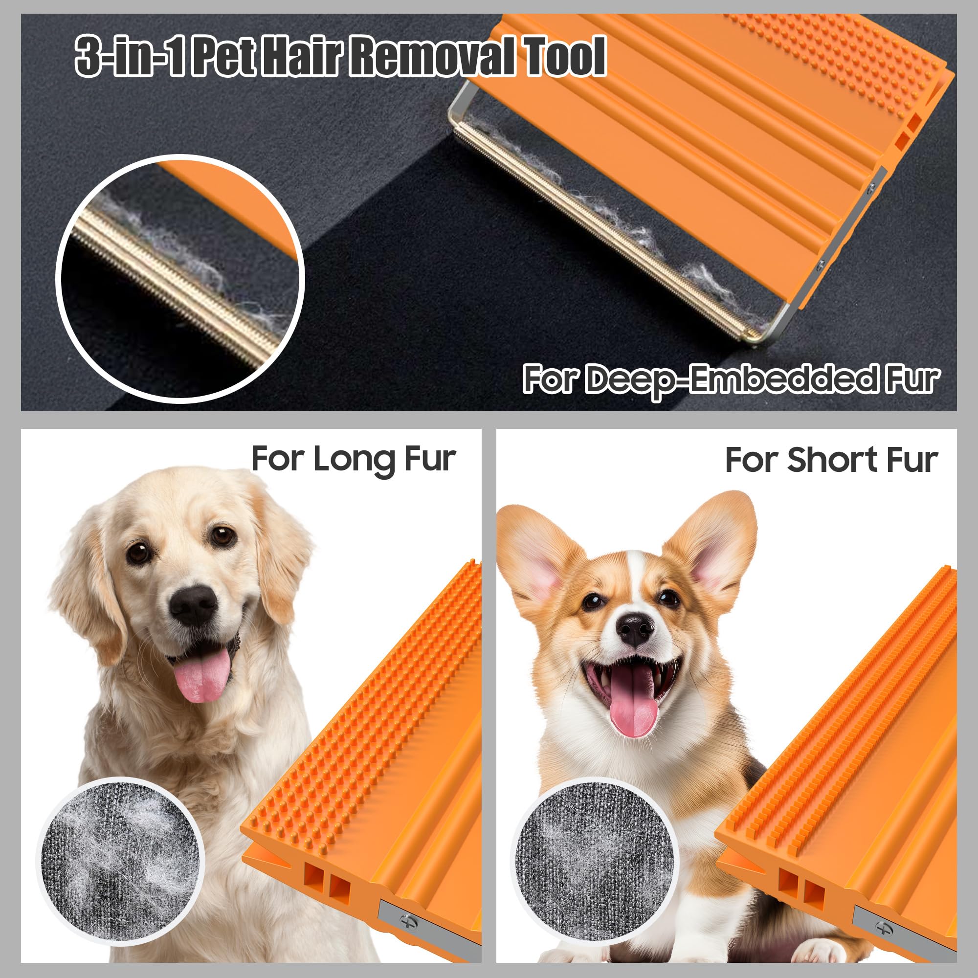 Removedor de pelo de mascotas, removedor de pelo de perro y gato para sofá, ropa, interior del coche y esquinas estrechas para alfombras, interiores de automóviles, sofás, ropa de cama y