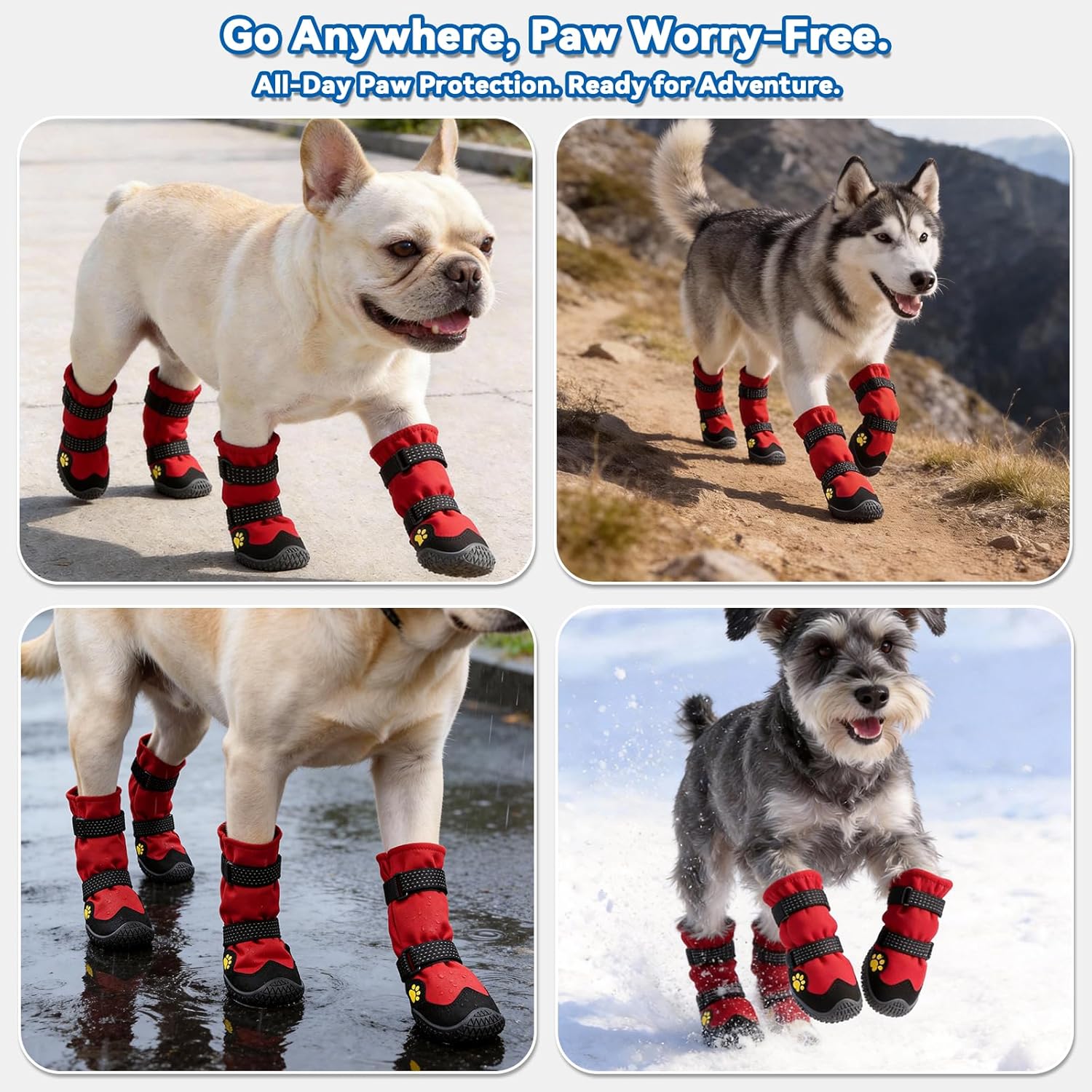 Dog Boots for Winter Snowy Day Water-Resistant Dog Shoes for Small Medium Large Dogs Paw Protectors for Outdoor Hiking Walking (Red, 6# (Width 2.6inch) for 52-68bs)