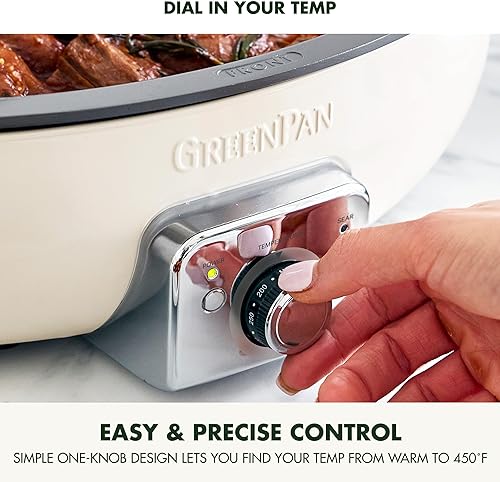 Miniatura 7 de GreenPan Elite - Sartén eléctrica ovalada de 5.5 cuartos de galón, antiadherente de cerámica sin PFAS, 1800 vatios, tapa apta para lavavajillas y