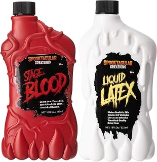 Spooktacular Creations 18 oz Liquid Latex & 18 oz Halloween Vampire Blood Bottle Fake Blood Stage Blood for Halloween Costume, Zombie, Vampire and Monster Makeup & Dress Up