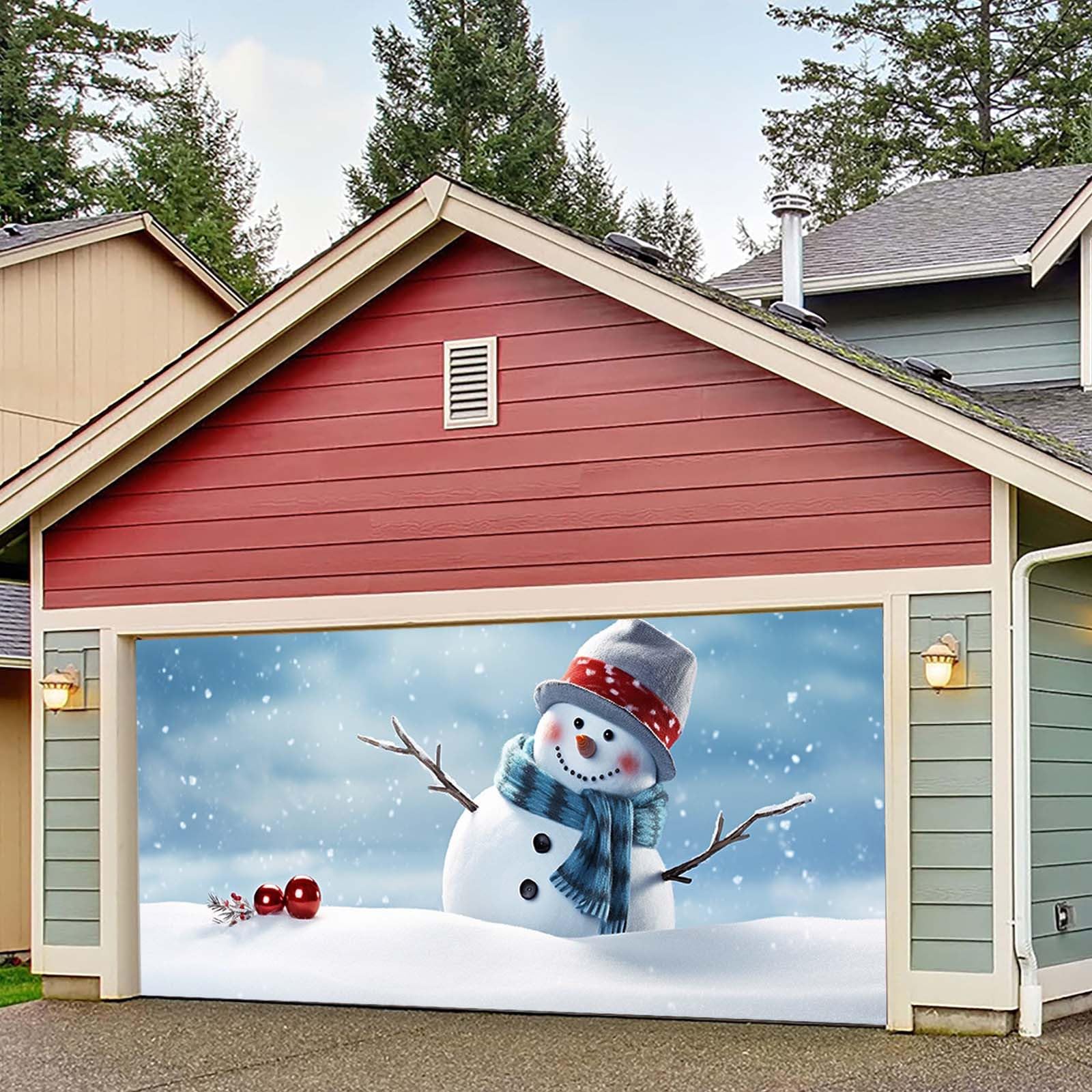 Cartel de graduación de Navidad, decoración de puerta de garaje, pancarta de Navidad, cubierta mural, 7 x 16 pies, letrero grande de muñeco de nieve para fiestas de vacaciones