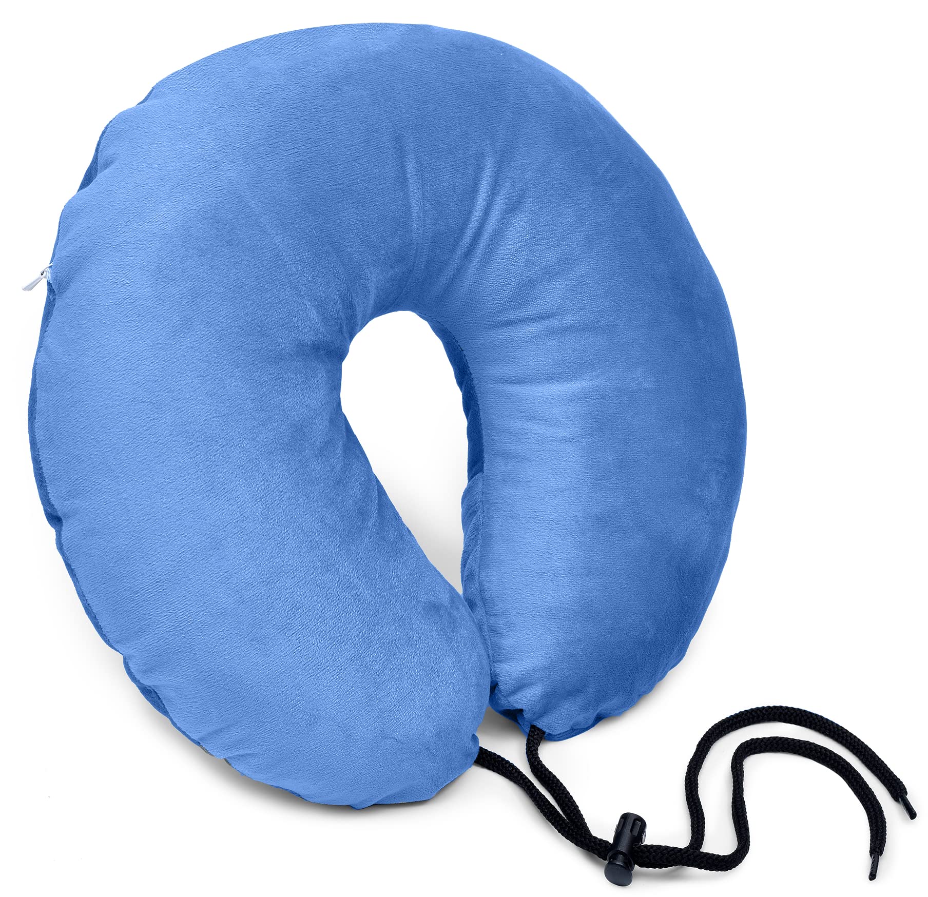 MY ARMOR Neck Pillow for Travel with 1 Year Warranty, Soft & Supportive Mircofiber Travel Pillow for Sleeping in Flight, Train & Car, Premium Velvet, Sky Blue