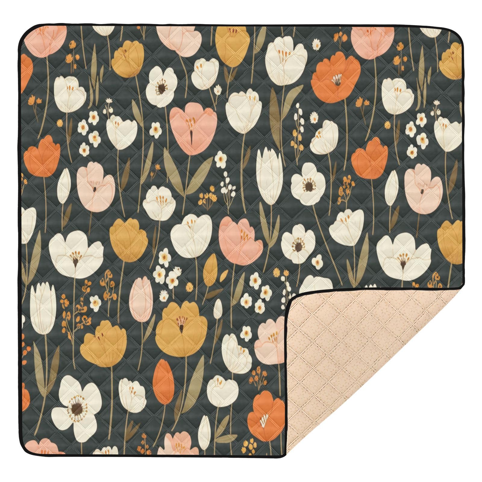 Kigai Colorful Flower Baby Play Mat for Floor and Playpen 50x50 inch Non-Slip Baby Activity Playmat Waterproof Foldable Crawling Mat for Infants Toddlers