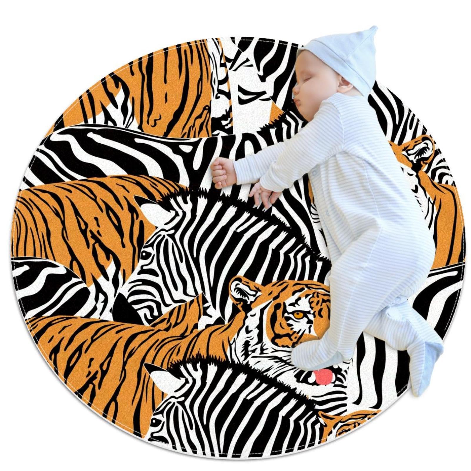 Tapis de salle de bain imprimé tigre zèbre rond 1m antidérapant chambre