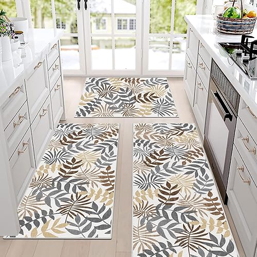 Miniatura 3 de Bsmathom Juego de 3 alfombras de cocina bohemias, alfombras y tapetes de cocina de granja, antideslizantes, lavables, antideslizantes, tapetes de