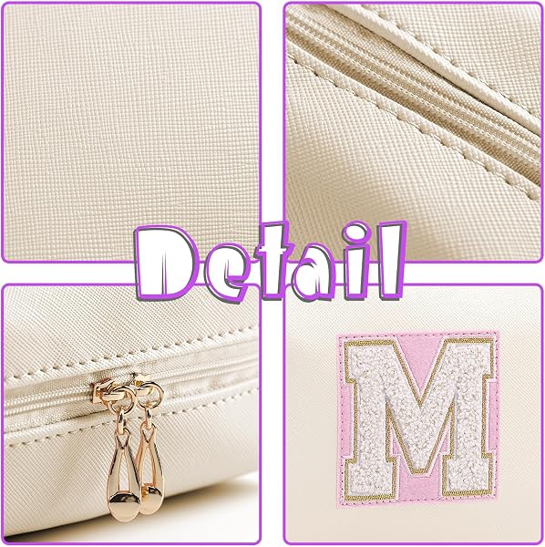 Bolsa de Maquillaje, Bolsa de Cosméticos Impermeable de Viaje, PU Cuero, Neceser de Baño, Bolsa De Aseo Y Almacenamiento para Mujer,Cosas Preppy para niñas Adolescentes (Letra A-Z) - 4