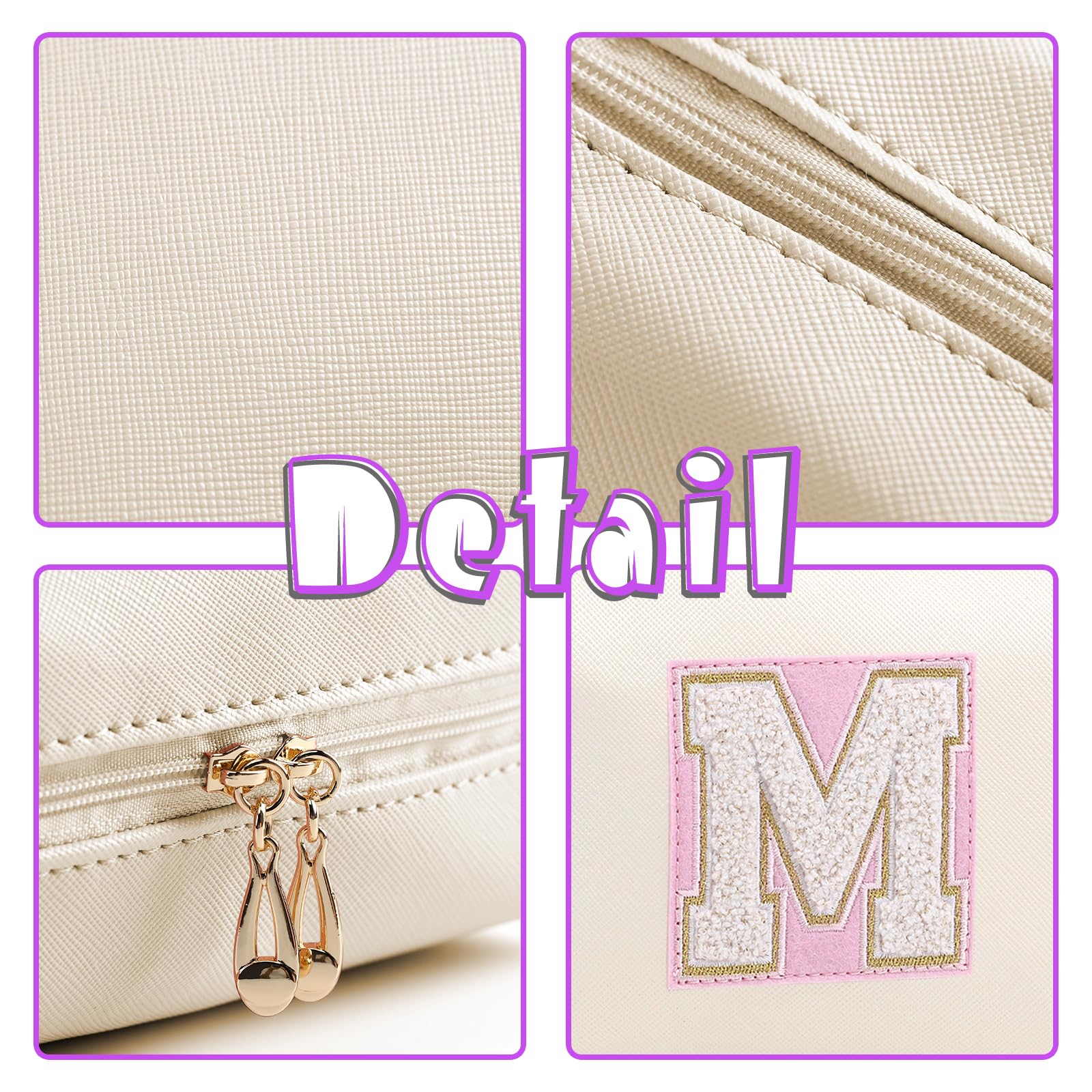 Bolsa de Maquillaje, Bolsa de Cosméticos Impermeable de Viaje, PU Cuero, Neceser de Baño, Bolsa De Aseo Y Almacenamiento para Mujer,Cosas Preppy para niñas Adolescentes (Letra A-Z) — view 4