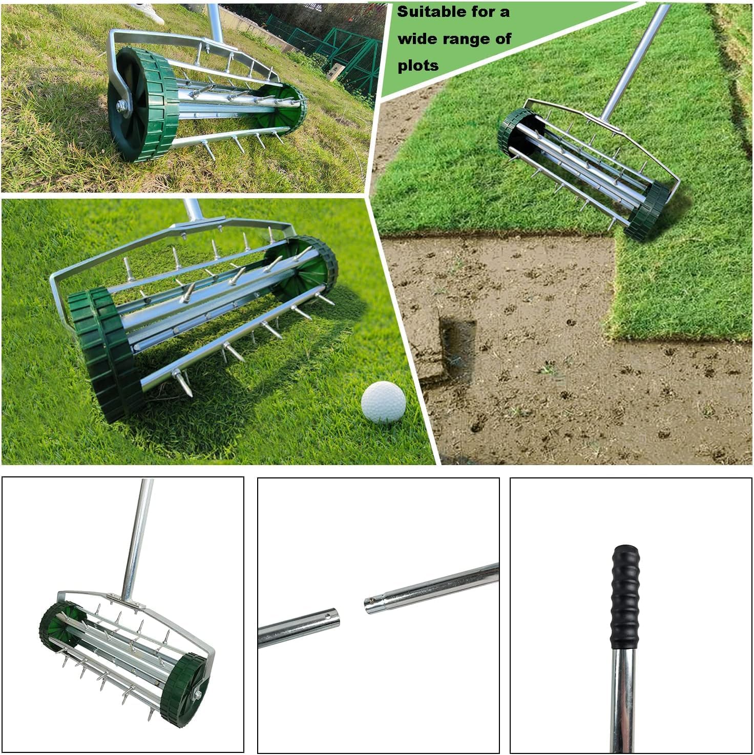 Rolling Lawn Aerator,Soil Penetrator Spikes with 3 Adjustable Height Handles,Heavy Duty Aerator Lawn, Manual Aerator Lawn Tool for Garden Yard